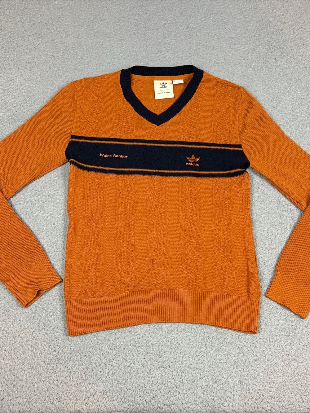 Adidas x Wales Bonner Sweater Mens Small Orange V-Neck Stripe Stretch Designer